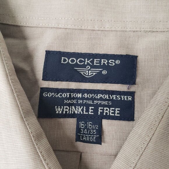 Dockers Mens Wrinkle Free Beige Button Up Shirt Size L Business Casual Neutral - Picture 4 of 5